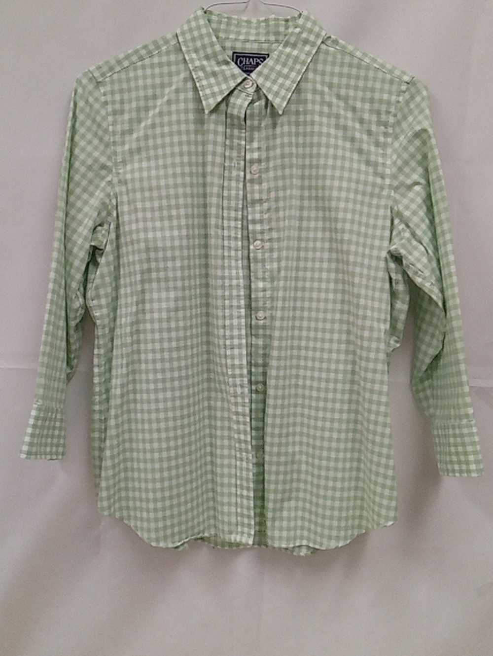 Chaps Light Green Gingham Button-Down Shirt 4093V